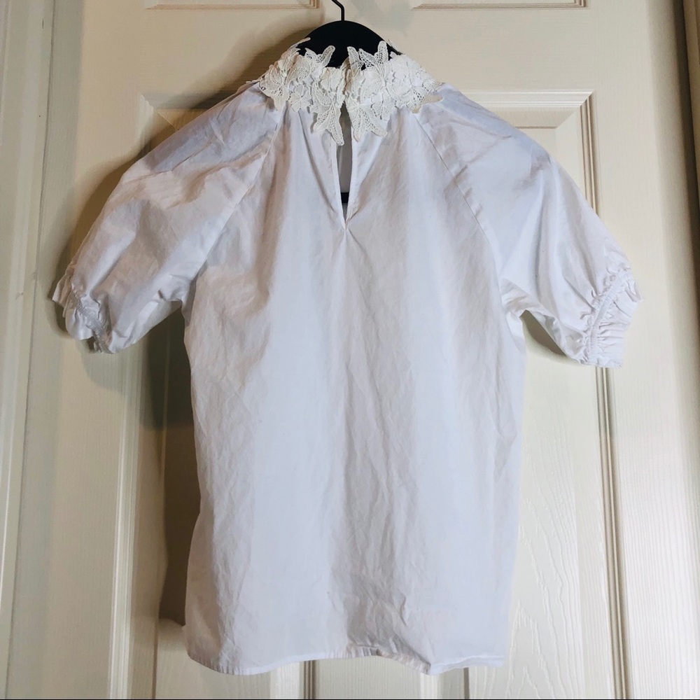 Zara White short sleeve mock neck lace blouse XS - Picture 5 of 8